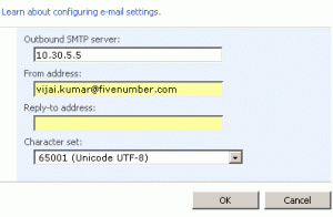 Configure outgoing e-mail settings in central administration